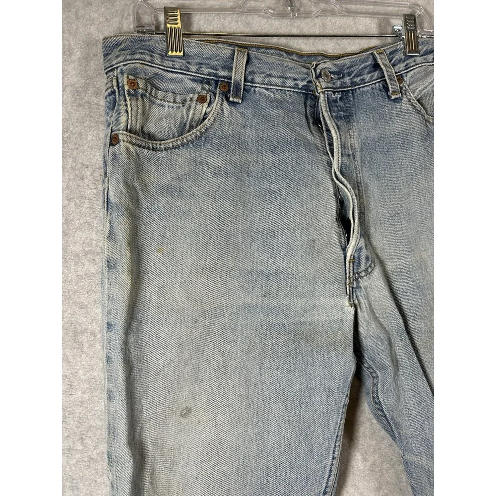 Levis 501 Denim Jeans 90's Mens 36x34 (Fits 34x33) Grunge Stained Thrashed USA